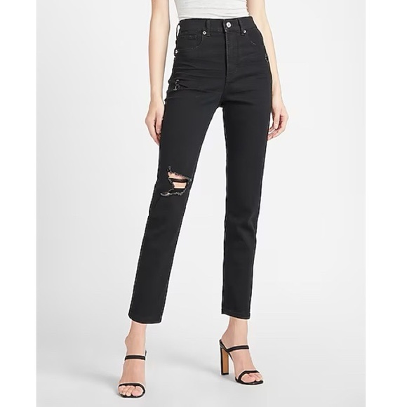 New Express Super High Waisted Black Slim Jeans In Black‎ Size 14 - Picture 1 of 12